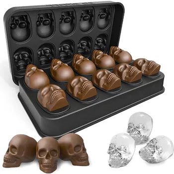 10 חלל הגולגולת שוקולד תבניות סיליקון 3D ליל כל הקדושים שלד הראש שוקולד סוכריות קישוט עוגת עובש יצירתי מגש קוביות הקרח