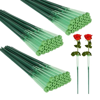 100Pcs פרחוני מים צינורות פלסטיק ירוק פרחוני צינורות פרח צינורות עם גומי פרח מים צינורות