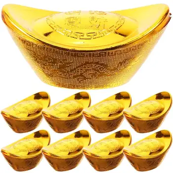 12Pcs פלסטיק מטיל זהב מטיל Decors מדומה זהב מטיל ממתקים מטיל קופסאות ממתקים תיבת הבמה אביזרים זהב Yuanbao תיבת אחסון