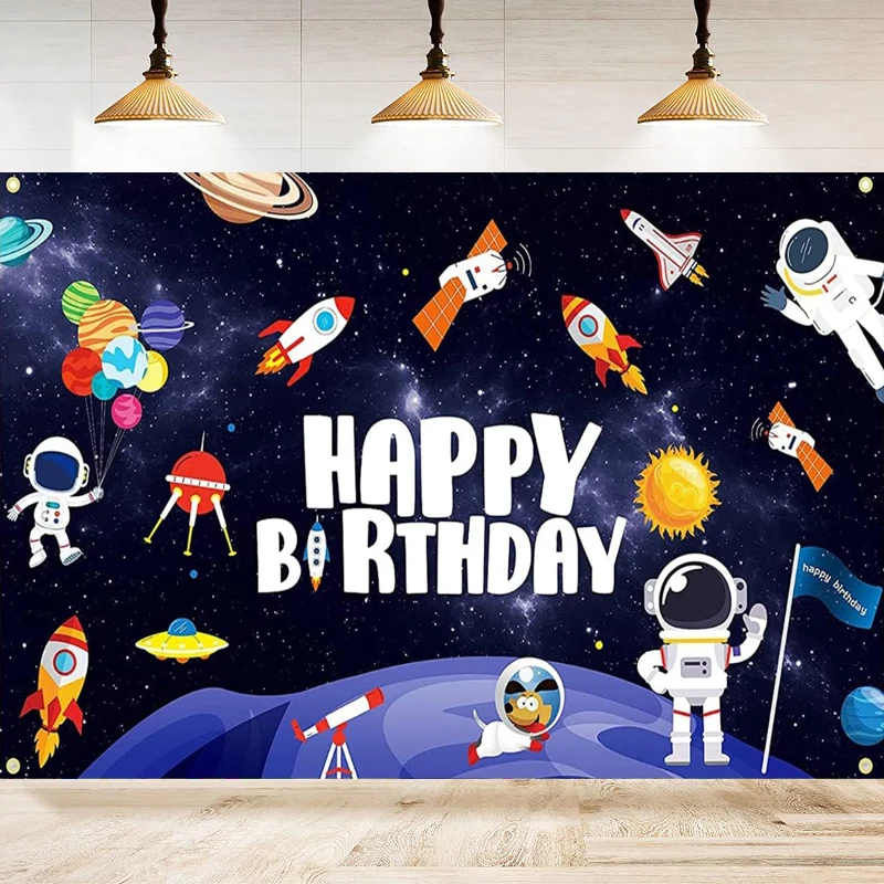 החלל החיצון צילום רקע הדגל Galaxy הכוכב, האסטרונאוט טילים רקע החלל שמח מסיבת יום הולדת קישוט אספקה . ' - ' . 0