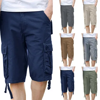 2023 מכנסי גברים ברמודה כותנה כיס אופנה המכנסיים סגנון אופנה אלסטי צבא זכר קיץ קליל באורך הברך בציר