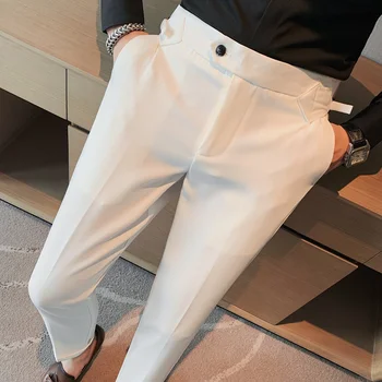 2024 גברים שמלה מכנסיים Slim המשרד עסק אקראי עונות חופשי הבריטי מתיחה ישר המותניים אופנה חליפת מכנסיים