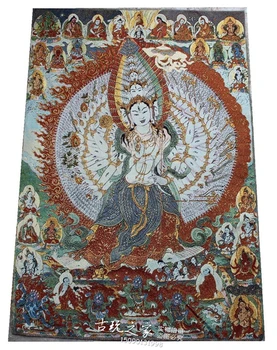 36 אינץ ' טיבט משי רקמה זהב משי רקמה,נפאל, אלף ידיים אלת הרחמים בודהה Thangka ציורי קיר