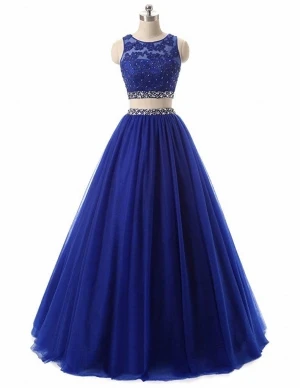Vestidos כחול רויאל תכשיט לצוואר שני חלקים שמלות לנשף 2019 Appliqus חרוזים ערב רשמי שמלות מפלגה שמלות חלוק דה נשף . ' - ' . 1