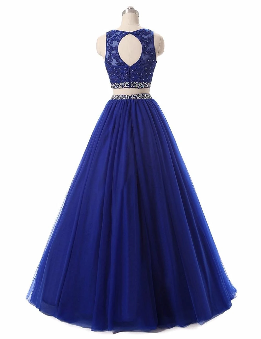 Vestidos כחול רויאל תכשיט לצוואר שני חלקים שמלות לנשף 2019 Appliqus חרוזים ערב רשמי שמלות מפלגה שמלות חלוק דה נשף . ' - ' . 2