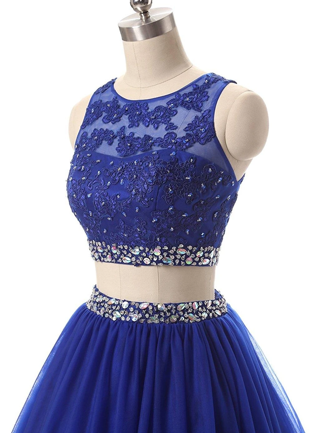 Vestidos כחול רויאל תכשיט לצוואר שני חלקים שמלות לנשף 2019 Appliqus חרוזים ערב רשמי שמלות מפלגה שמלות חלוק דה נשף . ' - ' . 3