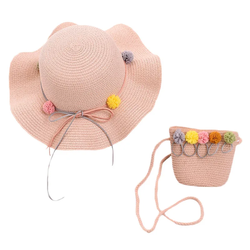 בייבי בנות ילדים קש יופי פרחוני כובע תינוק כובע השמש ילדה בקיץ כובע החוף מצחיית הכובע קש, תיק שני חלקים סטים . ' - ' . 0