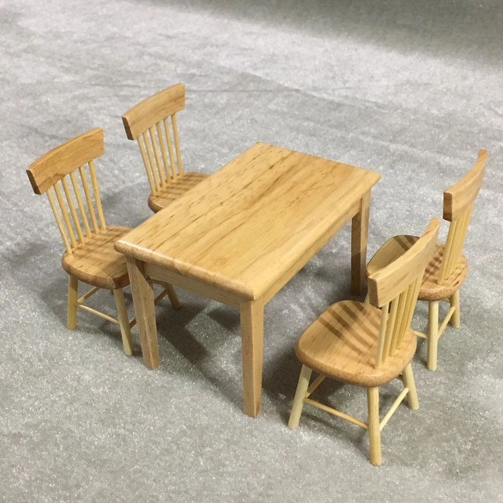 1/12 בית בובות מיניאטורי מיני אביזרים מעץ שולחן אוכל כסא להגדיר סימולציה רהיטים צעצועים עבור קישוט בית בובות . ' - ' . 0
