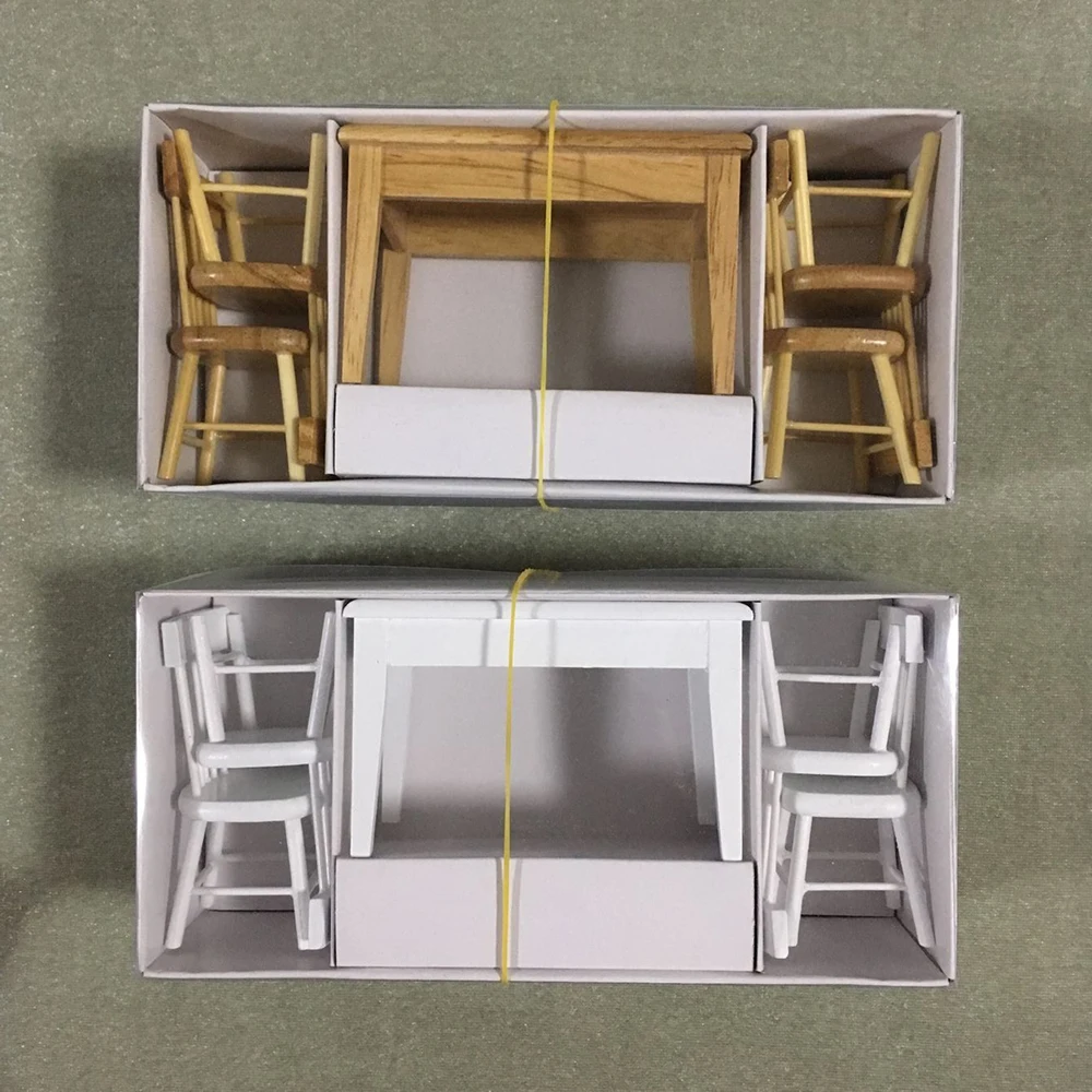 1/12 בית בובות מיניאטורי מיני אביזרים מעץ שולחן אוכל כסא להגדיר סימולציה רהיטים צעצועים עבור קישוט בית בובות . ' - ' . 5