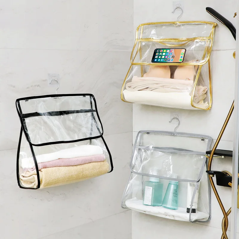 חדר אמבטיה תלוי תיק PVC שקוף תלוי תיק חדר מקלחת בגדים שקית אחסון מעונות קיר חסין אבק שקית אחסון . ' - ' . 0