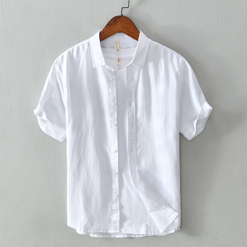 566 גברים דש המשרד לעסקים חולצות קיץ מוצק צבע כותנה פשתן מזדמן Workwear לנשימה כל-התאמה זכר עם שרוולים קצרים . ' - ' . 0