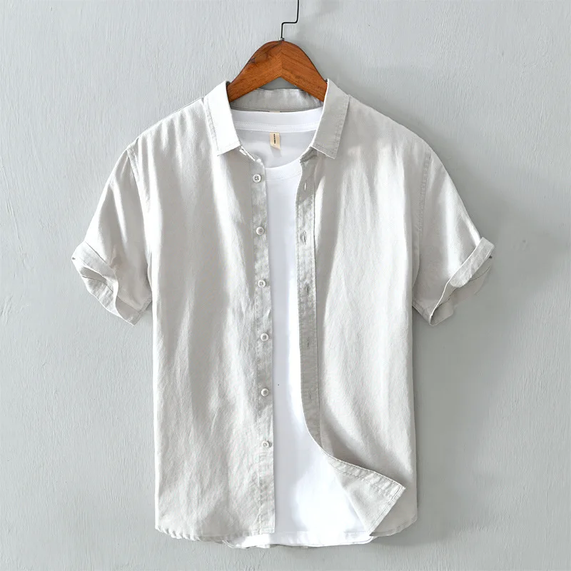 566 גברים דש המשרד לעסקים חולצות קיץ מוצק צבע כותנה פשתן מזדמן Workwear לנשימה כל-התאמה זכר עם שרוולים קצרים . ' - ' . 3