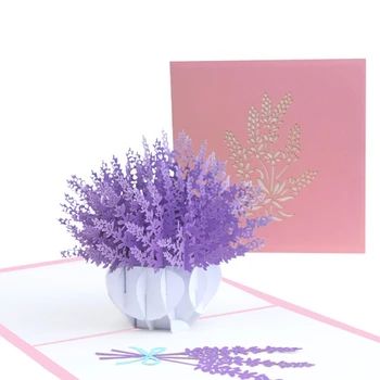3D עבור Pop Up לבנדר כרטיס ברכה עיצוב עוגת יום הולדת כרטיס מתנה Accessori F1FB