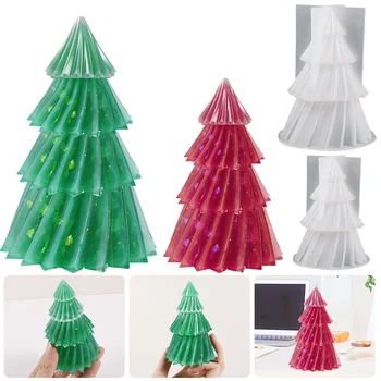 3D עץ חג המולד נר עובש מלאכת תפאורה חג המולד DIY שרף גבס סבון עושה נר סיליקון עובש מלאכה מתנה לחג המולד
