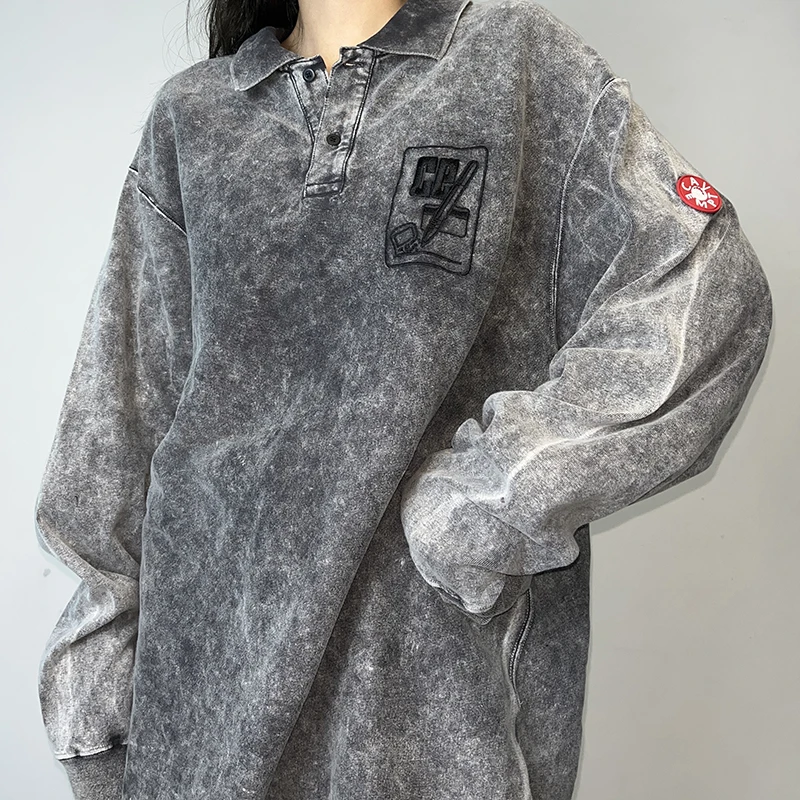 יפן Amekaji שרוול ארוך חולצות רקומות שטף מלוכלך אפור רב-תכליתי תחתית חופשי גברים ונשים החולצה מזדמנים . ' - ' . 2