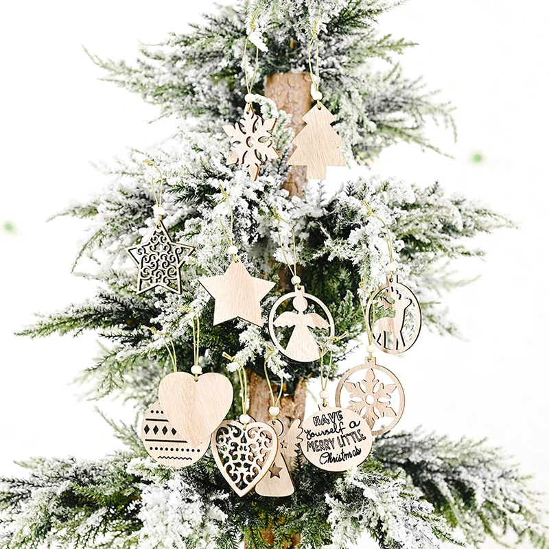 12pcs/תיבת עץ חג המולד תליוני עץ חג המולד תלויים קישוטים DIY עץ מלאכות הבית מסיבת חג המולד שנה החדשה קישוטים . ' - ' . 3