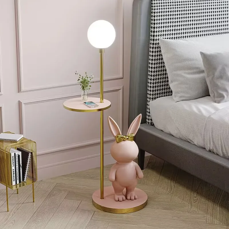 עיצוב הבית המצויר ארנב אחסון מדף ליד המיטה שולחן משולב מנורת שולחן סלון חדר שינה חדר ילדים נורדי קישוט . ' - ' . 5