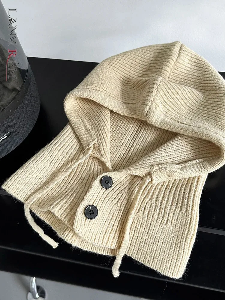 LANMREM 2023 החורף החדש סרגה כובעי נשים אופנה מוצק צבע חיצוני חם שרוך עיצוב תכליתי כובעים 2AA3807 . ' - ' . 0