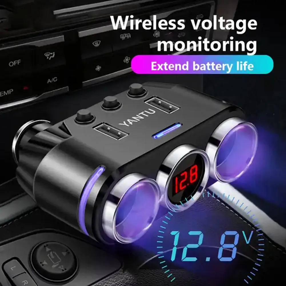 הרכב לשקע המצית 12V לחבר מפצל USB Cigar Lighter מטען USB תצוגת LED המכונית מתאם אוניברסלי מטען Y3X3 . ' - ' . 1