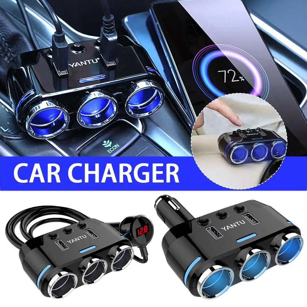 הרכב לשקע המצית 12V לחבר מפצל USB Cigar Lighter מטען USB תצוגת LED המכונית מתאם אוניברסלי מטען Y3X3 . ' - ' . 2