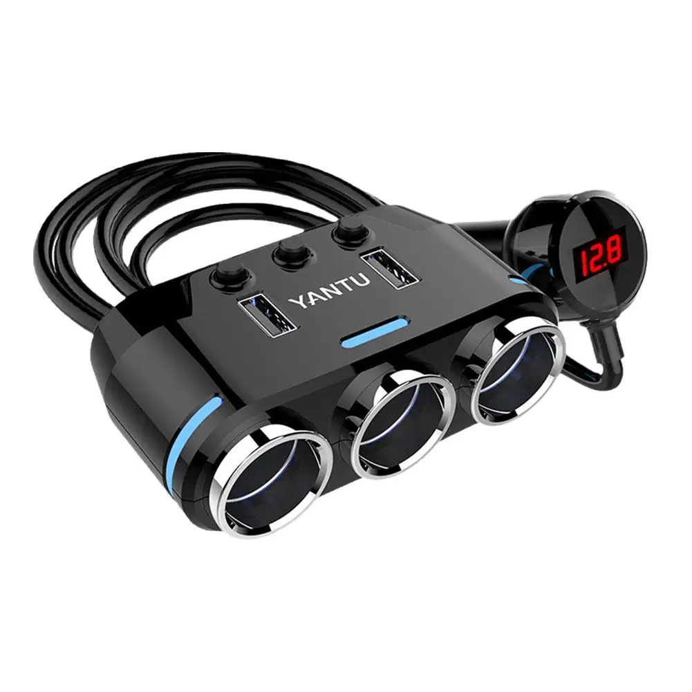 הרכב לשקע המצית 12V לחבר מפצל USB Cigar Lighter מטען USB תצוגת LED המכונית מתאם אוניברסלי מטען Y3X3 . ' - ' . 3