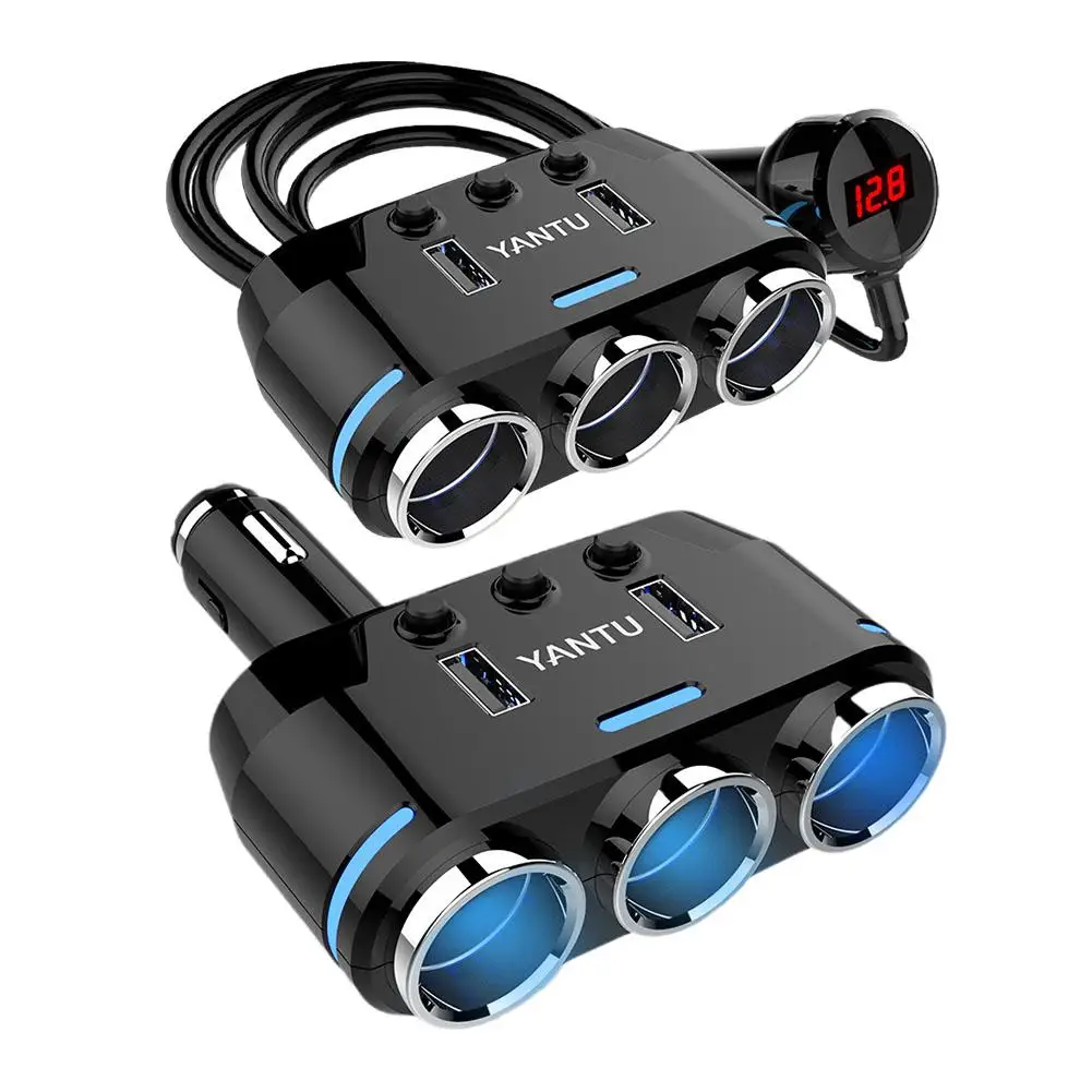 הרכב לשקע המצית 12V לחבר מפצל USB Cigar Lighter מטען USB תצוגת LED המכונית מתאם אוניברסלי מטען Y3X3 . ' - ' . 5