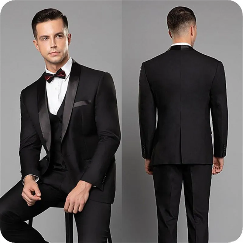 שחור קלאסי לגברים חליפה וצעיף דש בלייזר עסקית רשמית החתונה החתן terno masculino Slim Fit חליפת טוקסידו (ז ' קט+אפוד+מכנסיים) . ' - ' . 0