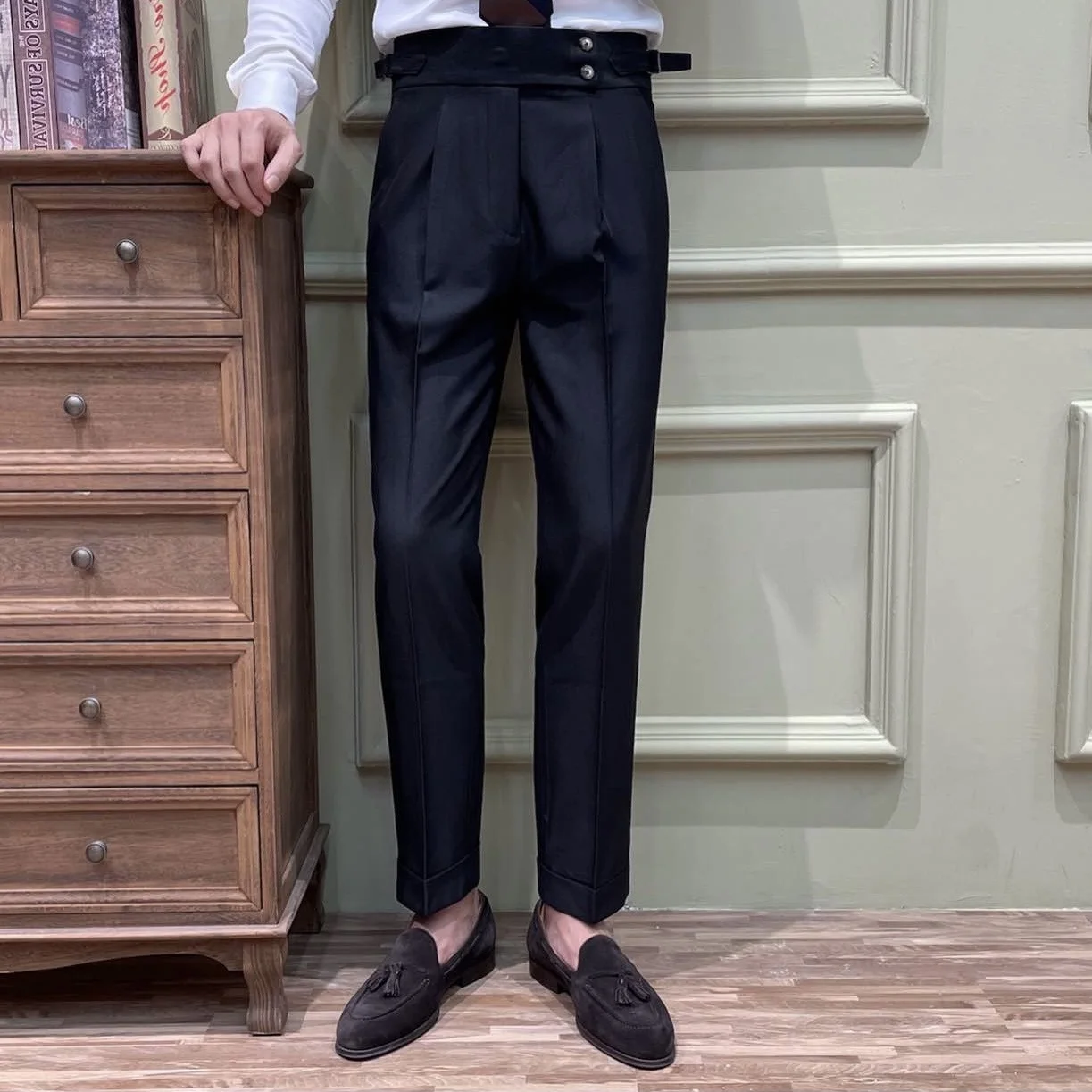 Mens חליפת מכנסיים באיכות גבוהה גברים מוצק צבע Slim Fit להתלבש מכנסיים Slim Fit משרד עסקים האביב והסתיו גברים מכנסיים T92 . ' - ' . 0