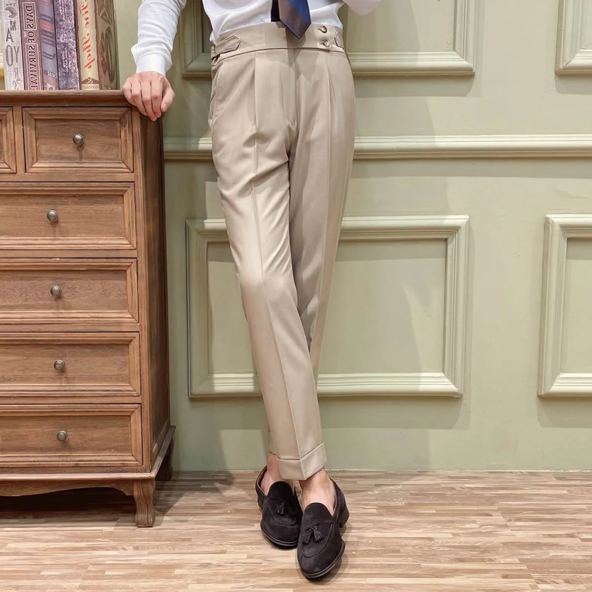 Mens חליפת מכנסיים באיכות גבוהה גברים מוצק צבע Slim Fit להתלבש מכנסיים Slim Fit משרד עסקים האביב והסתיו גברים מכנסיים T92 . ' - ' . 2
