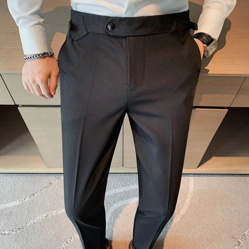 2024 גברים שמלה מכנסיים Slim המשרד עסק אקראי עונות חופשי הבריטי מתיחה ישר המותניים אופנה חליפת מכנסיים . ' - ' . 2