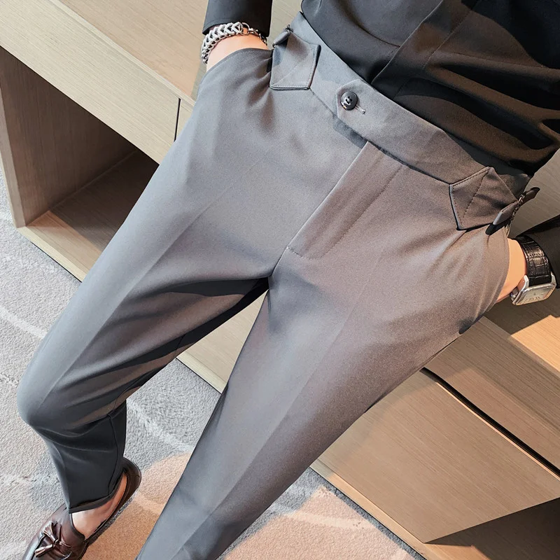 2024 גברים שמלה מכנסיים Slim המשרד עסק אקראי עונות חופשי הבריטי מתיחה ישר המותניים אופנה חליפת מכנסיים . ' - ' . 4