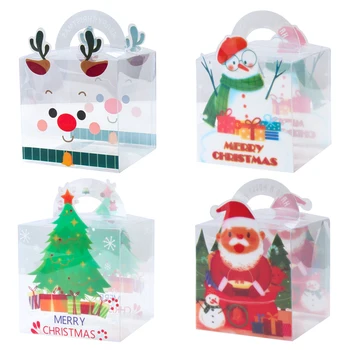 4Pcs PVC שקוף קופסת מתנה, סנטה קלאוס Xma עץ חג המולד אפל תיבת שקית הממתקים מסיבת שנה החדשה 2024 ילדים מתנה אריזה עיצוב