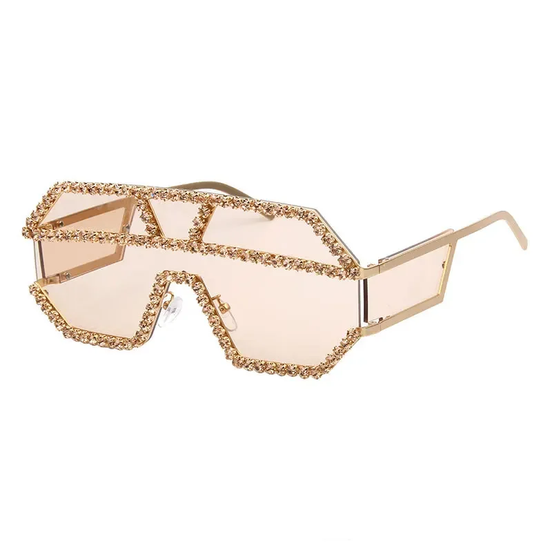 האופנה ריינסטון מנופחים עדשה אחת ריינסטון משקפי שמש גברים נשים קריסטל בדגמים גיאומטריים UV400 משקפי שמש . ' - ' . 0