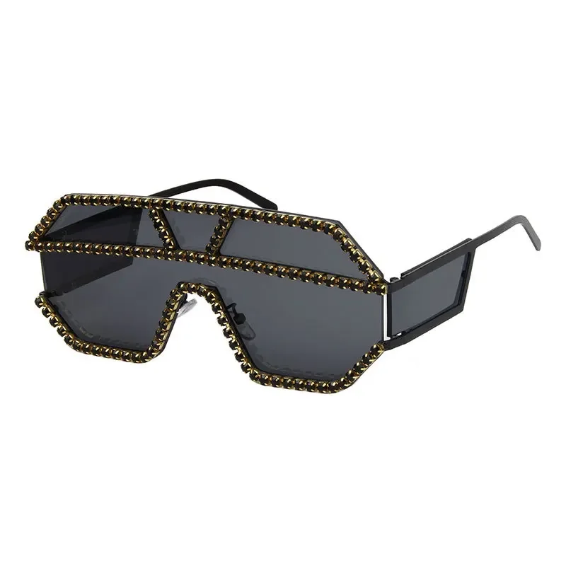 האופנה ריינסטון מנופחים עדשה אחת ריינסטון משקפי שמש גברים נשים קריסטל בדגמים גיאומטריים UV400 משקפי שמש . ' - ' . 3