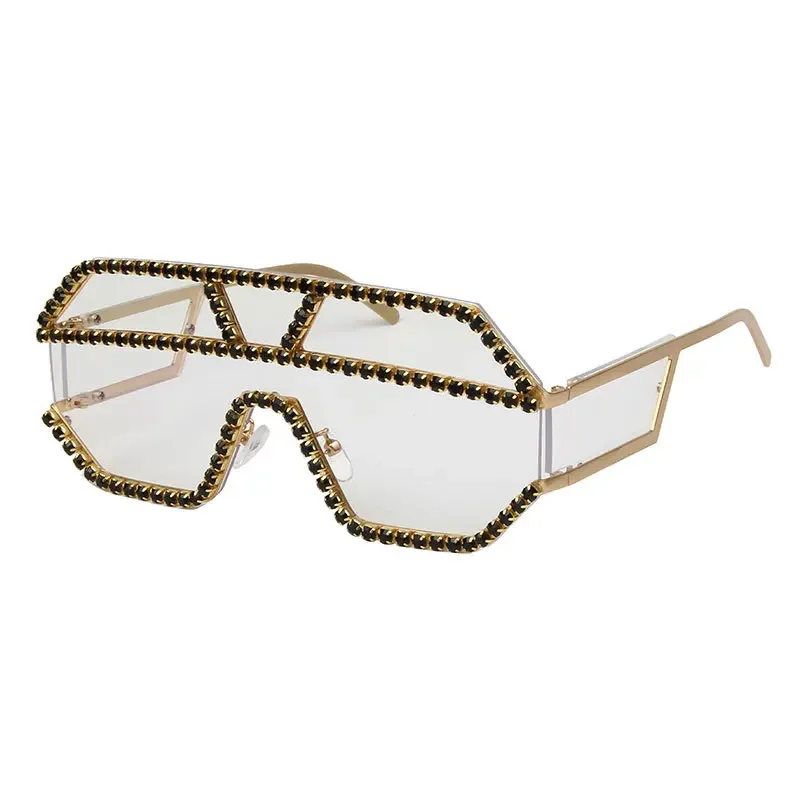 האופנה ריינסטון מנופחים עדשה אחת ריינסטון משקפי שמש גברים נשים קריסטל בדגמים גיאומטריים UV400 משקפי שמש . ' - ' . 4