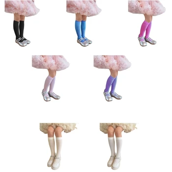 57EE מוצק צבע הברך גבוה גרביים בנות לתנוחות MidCalf גרביים ילדים הנסיכה גרביים
