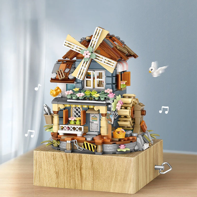 הרעיון לוז מיני טחנת הרוח אוקטבה תיבת צעצועים יצירתי בניין מוסיקה קלאסית תיבת קישוט בית חג לבנים צעצועים מתנות . ' - ' . 0