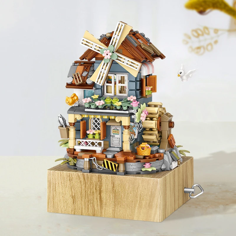 הרעיון לוז מיני טחנת הרוח אוקטבה תיבת צעצועים יצירתי בניין מוסיקה קלאסית תיבת קישוט בית חג לבנים צעצועים מתנות . ' - ' . 2