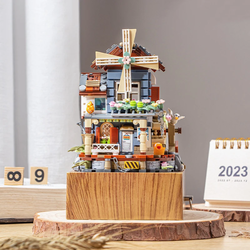 הרעיון לוז מיני טחנת הרוח אוקטבה תיבת צעצועים יצירתי בניין מוסיקה קלאסית תיבת קישוט בית חג לבנים צעצועים מתנות . ' - ' . 3