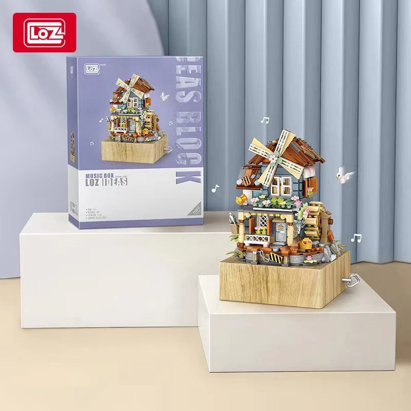 הרעיון לוז מיני טחנת הרוח אוקטבה תיבת צעצועים יצירתי בניין מוסיקה קלאסית תיבת קישוט בית חג לבנים צעצועים מתנות . ' - ' . 4