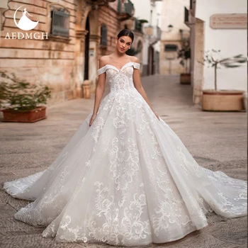 Aedmgh שמלת נשף שמלות חתונה 2024 מתוקה את הכתף קפלת רכבת החלוק דה Mariee תחרה, אפליקציות Vestido De נוביה