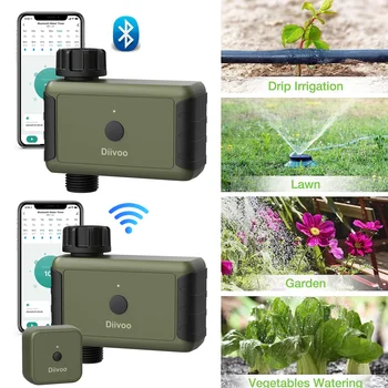 Diivoo WiFi/Bluetooth מים טיימר, גינה חיצונית לתכנות חכם ממטרה השקיה טיימר עם גשם עיכוב &השקיה ידנית