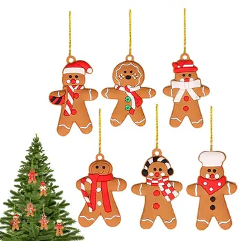 Gingerbread Man תליון 6PCS מיני קישוטים לעץ חג המולד עץ חג המולד תליון Man Gingerbread צלמיות לאורחים עיצוב