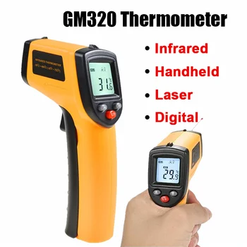 GM320 אינפרא-אדום מדחום דיגיטלי Pyrometer ללא מגע LCD לייזר -50~400 ℃ IR לייזר זמנית מטר תעשייתי Pyrometer נקודת האקדח