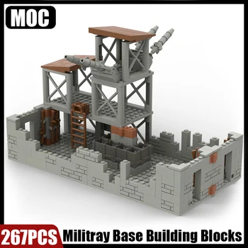 MOC בסיס צבאי אבני הבניין ערכת מלחמה זירת הקרב שמירה נשק תותח לבנים להרכבת צעצועי ילדים מתנה