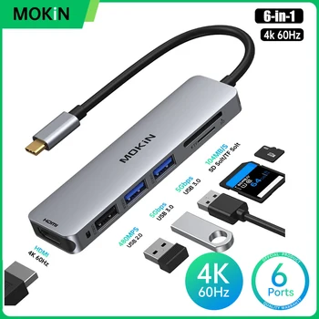 MOKiN 6 ב 1 תחנת עגינה מסוג C-Hub שושנה ספליטר pd100w sd רכזת adaptador עבור ה-Macbook Air/Pro PC אביזרים 5Gbps USB3.0