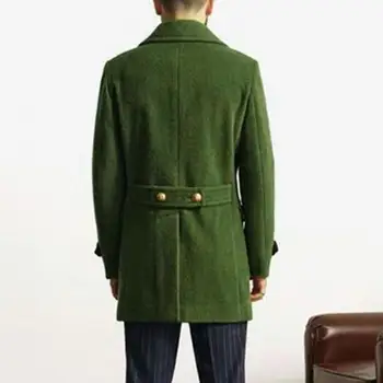 Turn-למטה צווארון מעיל בסגנון בריטי גברים באמצע אורך המעיל עם דאבל-בעלות עיצוב Turn-למטה צווארון כיסים עבה