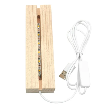 USB מופעל מלבן עץ אשור חומר LED זוהר בסיס נורות LED בעל תצוגה עם שולחן הלילה אור בסיס