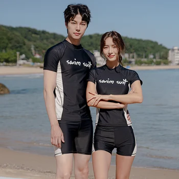 Wisuwore כמה ספורט גלישה חליפת הצלילה של גברים קוריאנים תוספות הרוח קרם הגנה שמרני שרוול קצר פיצול בגדי ים נשים 2023