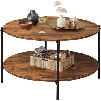 WLIVE קפה עגול, שולחן סלון, שולחן, 32in עץ מודרני קפה שולחן עם מסגרת מתכת ועץ שולחן העבודה
